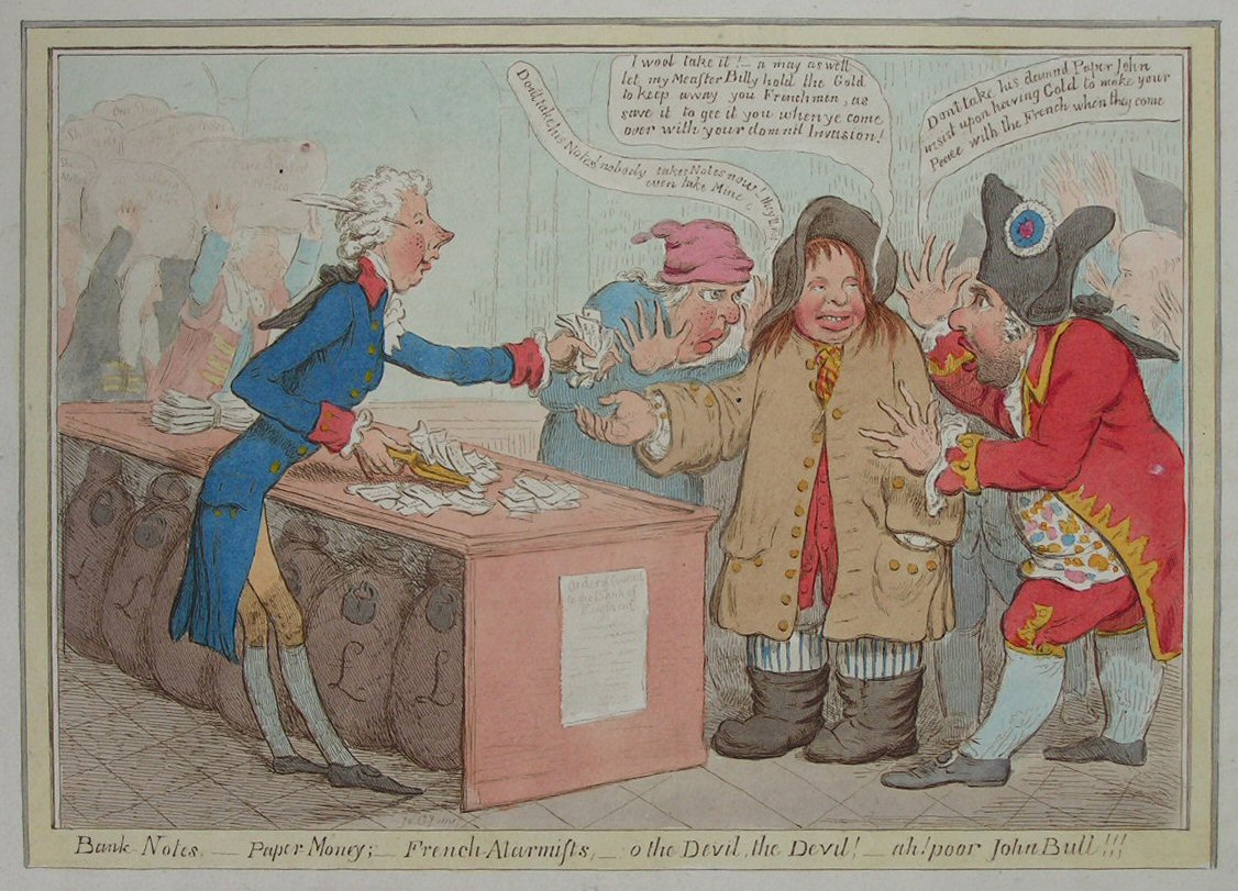 Etching - Bank Notes, - Paper Money; - French Alarmists, - o the Devil, the Devil! - ah! poor John Bull !!!